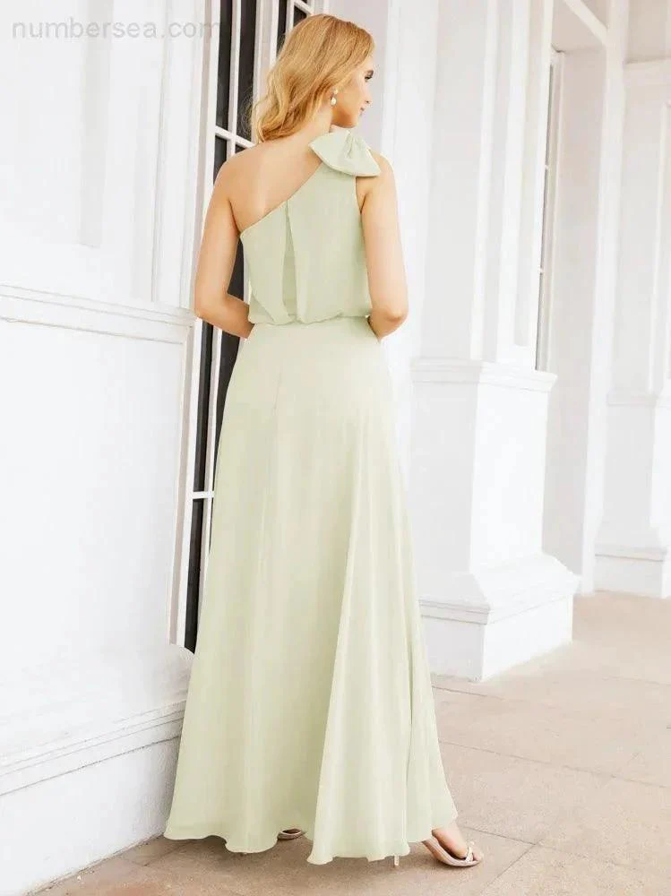 Numbersea Chiffon Ruffled One Shoulder Sleeveless Long Bride Dresses A-line Formal Evening Gown Side Split 28057 - Image 52