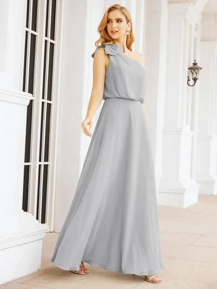 Numbersea Chiffon Ruffled One Shoulder Sleeveless Long Bride Dresses A-line Formal Evening Gown Side Split 28057 - Image 53