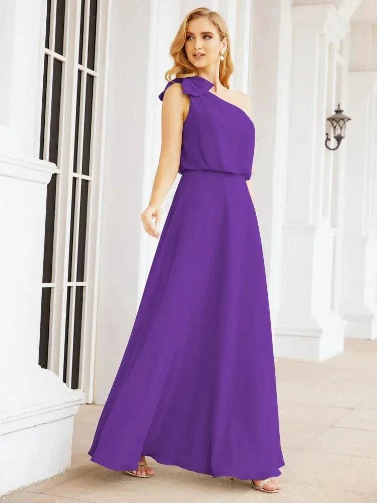 Numbersea Chiffon Ruffled One Shoulder Sleeveless Long Bride Dresses A-line Formal Evening Gown Side Split 28057 - Image 55