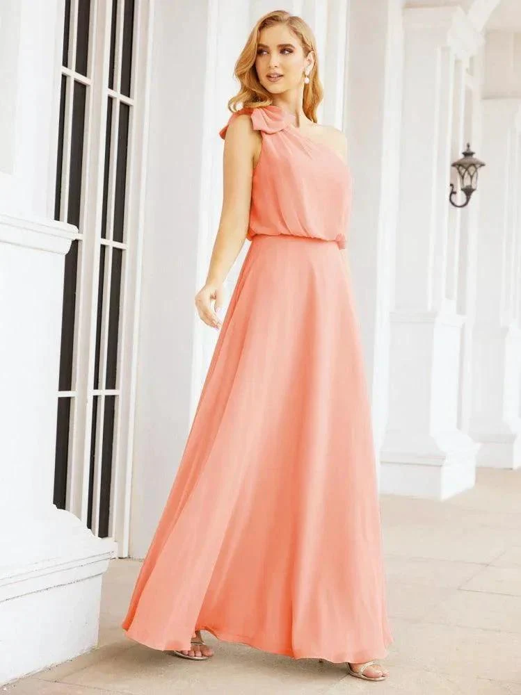 Numbersea Chiffon Ruffled One Shoulder Sleeveless Long Bride Dresses A-line Formal Evening Gown Side Split 28057 - Image 57