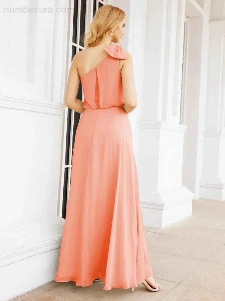 Numbersea Chiffon Ruffled One Shoulder Sleeveless Long Bride Dresses A-line Formal Evening Gown Side Split 28057 - Image 58