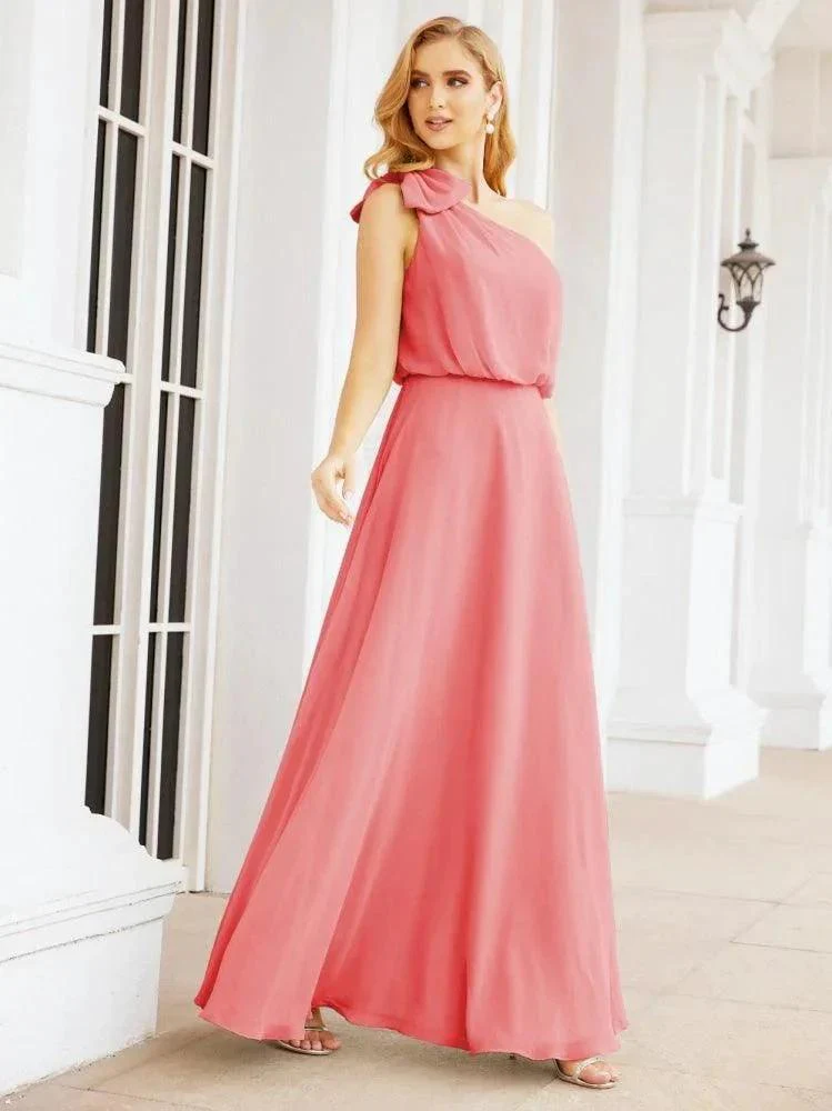 Numbersea Chiffon Ruffled One Shoulder Sleeveless Long Bride Dresses A-line Formal Evening Gown Side Split 28057 - Image 59