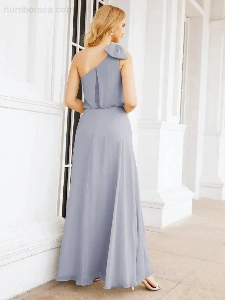 Numbersea Chiffon Ruffled One Shoulder Sleeveless Long Bride Dresses A-line Formal Evening Gown Side Split 28057 - Image 6