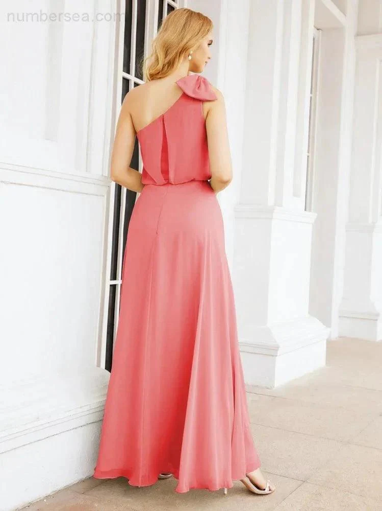 Numbersea Chiffon Ruffled One Shoulder Sleeveless Long Bride Dresses A-line Formal Evening Gown Side Split 28057 - Image 60