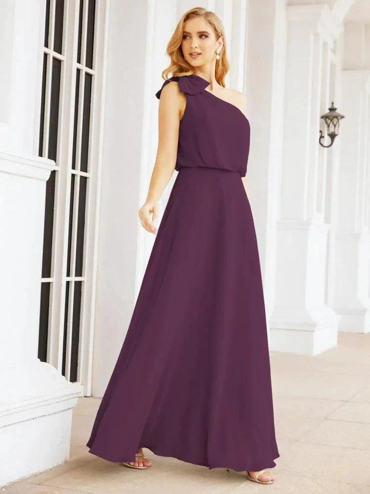 Numbersea Chiffon Ruffled One Shoulder Sleeveless Long Bride Dresses A-line Formal Evening Gown Side Split 28057 - Image 61