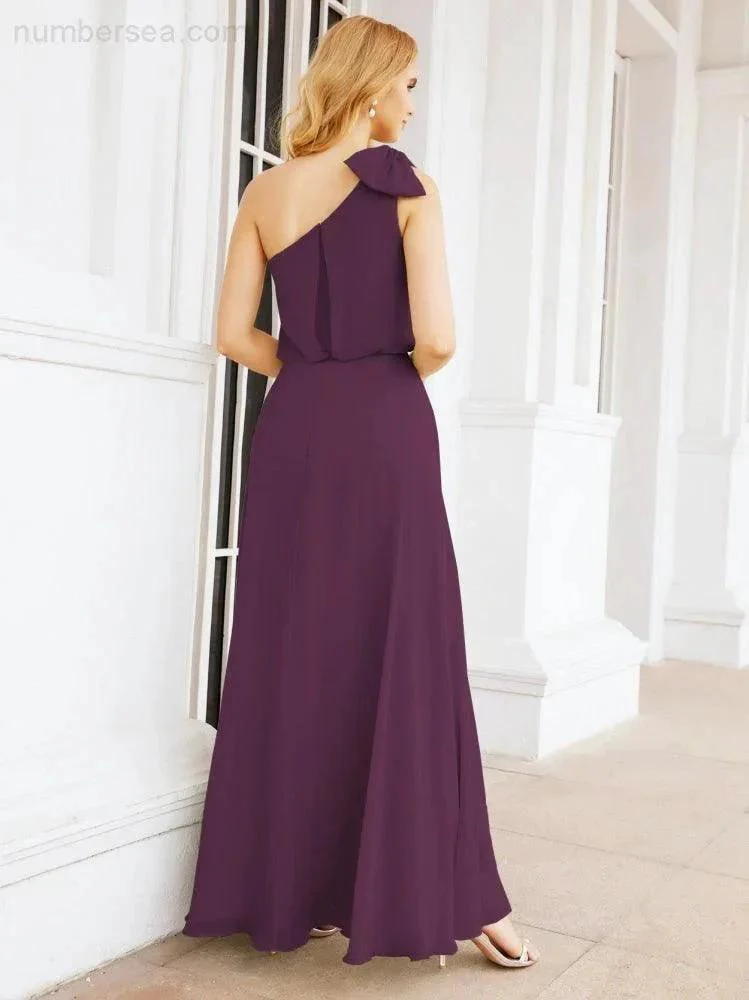 Numbersea Chiffon Ruffled One Shoulder Sleeveless Long Bride Dresses A-line Formal Evening Gown Side Split 28057 - Image 62