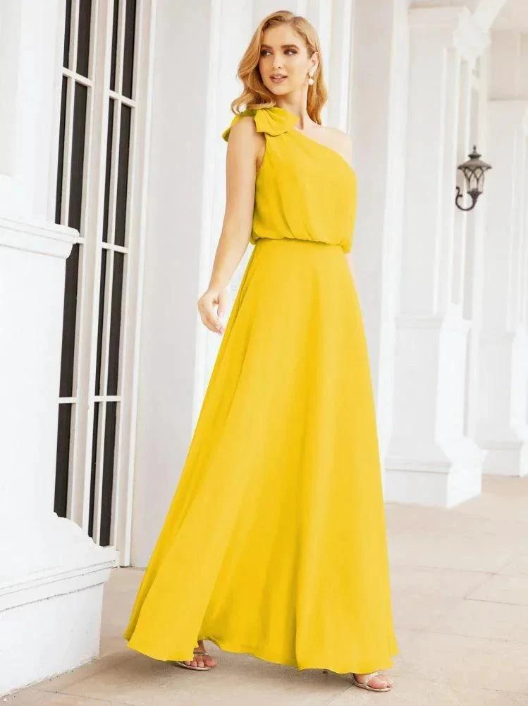 Numbersea Chiffon Ruffled One Shoulder Sleeveless Long Bride Dresses A-line Formal Evening Gown Side Split 28057 - Image 65