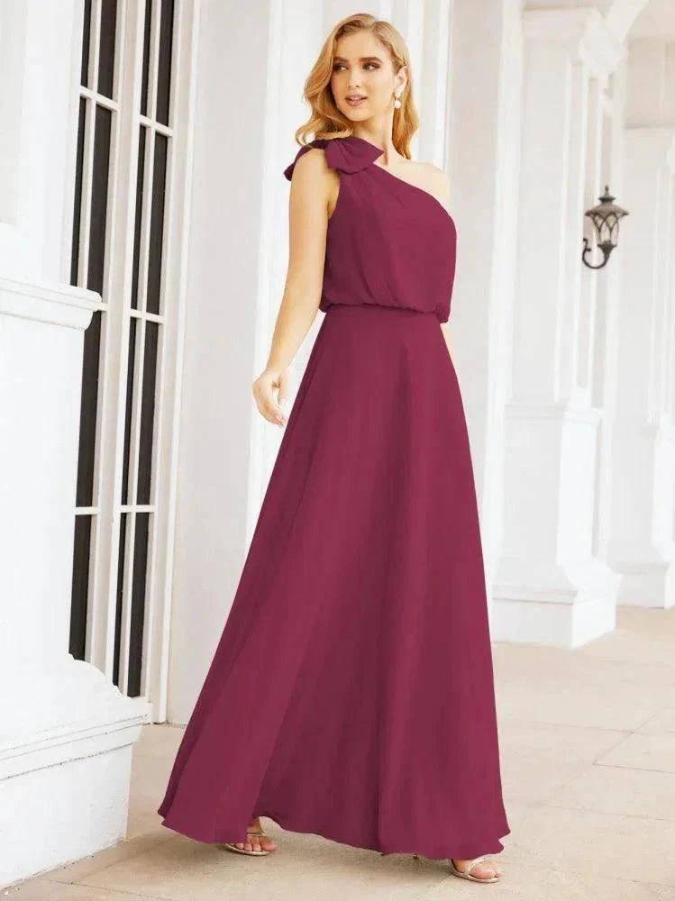 Numbersea Chiffon Ruffled One Shoulder Sleeveless Long Bride Dresses A-line Formal Evening Gown Side Split 28057 - Image 67
