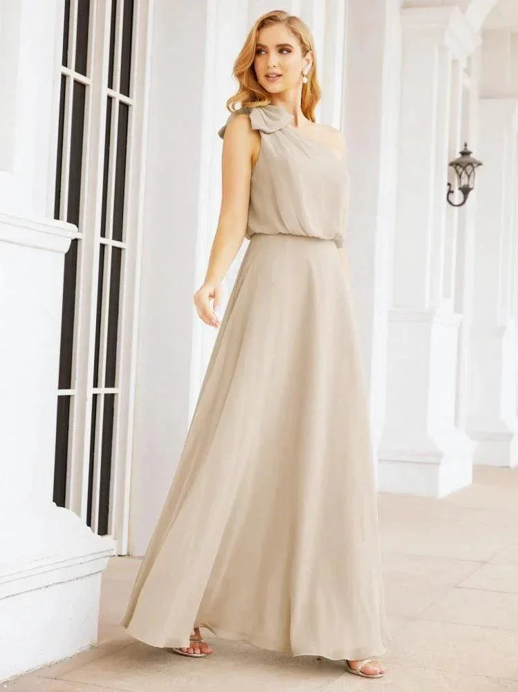 Numbersea Chiffon Ruffled One Shoulder Sleeveless Long Bride Dresses A-line Formal Evening Gown Side Split 28057 - Image 69