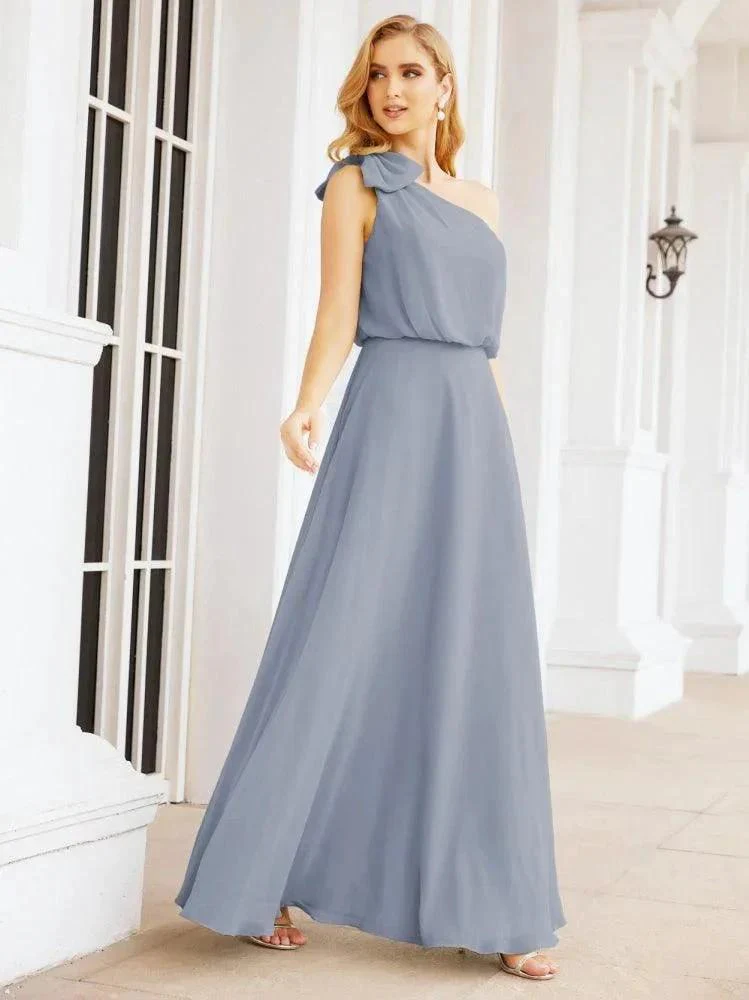 Numbersea Chiffon Ruffled One Shoulder Sleeveless Long Bride Dresses A-line Formal Evening Gown Side Split 28057 - Image 7