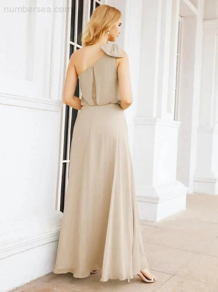 Numbersea Chiffon Ruffled One Shoulder Sleeveless Long Bride Dresses A-line Formal Evening Gown Side Split 28057 - Image 70