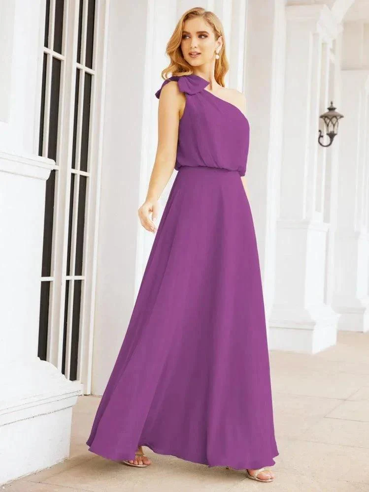 Numbersea Chiffon Ruffled One Shoulder Sleeveless Long Bride Dresses A-line Formal Evening Gown Side Split 28057 - Image 71