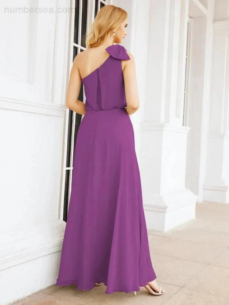 Numbersea Chiffon Ruffled One Shoulder Sleeveless Long Bride Dresses A-line Formal Evening Gown Side Split 28057 - Image 72