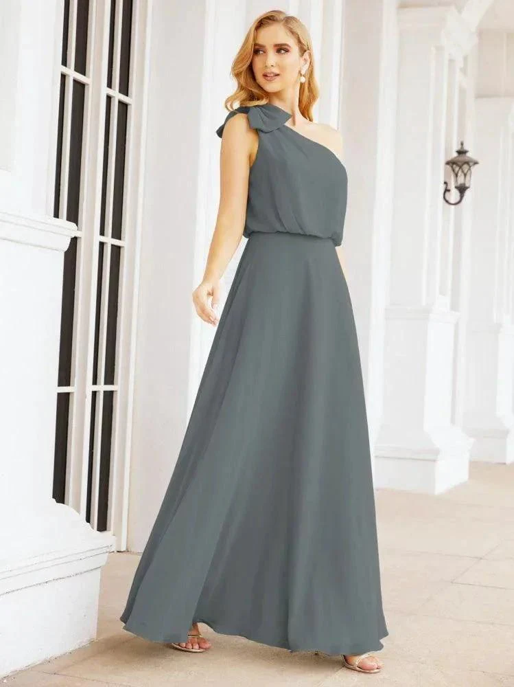 Numbersea Chiffon Ruffled One Shoulder Sleeveless Long Bride Dresses A-line Formal Evening Gown Side Split 28057 - Image 75