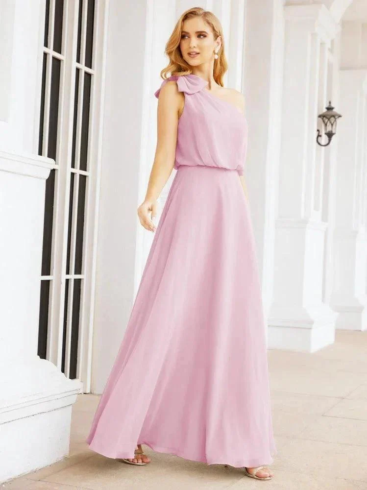 Numbersea Chiffon Ruffled One Shoulder Sleeveless Long Bride Dresses A-line Formal Evening Gown Side Split 28057 - Image 77