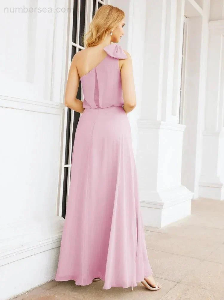 Numbersea Chiffon Ruffled One Shoulder Sleeveless Long Bride Dresses A-line Formal Evening Gown Side Split 28057 - Image 78