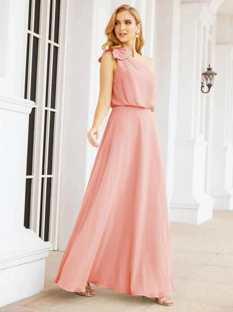 Numbersea Chiffon Ruffled One Shoulder Sleeveless Long Bride Dresses A-line Formal Evening Gown Side Split 28057 - Image 79
