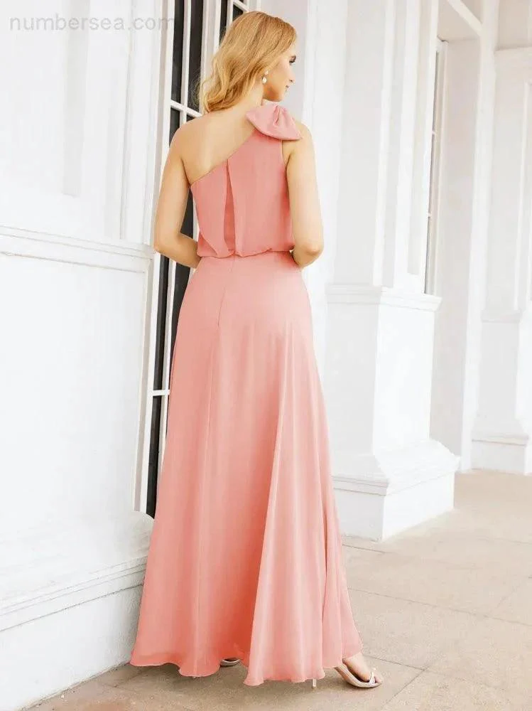 Numbersea Chiffon Ruffled One Shoulder Sleeveless Long Bride Dresses A-line Formal Evening Gown Side Split 28057 - Image 80