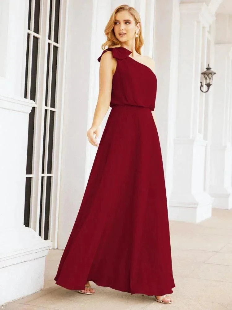 Numbersea Chiffon Ruffled One Shoulder Sleeveless Long Bride Dresses A-line Formal Evening Gown Side Split 28057 - Image 81