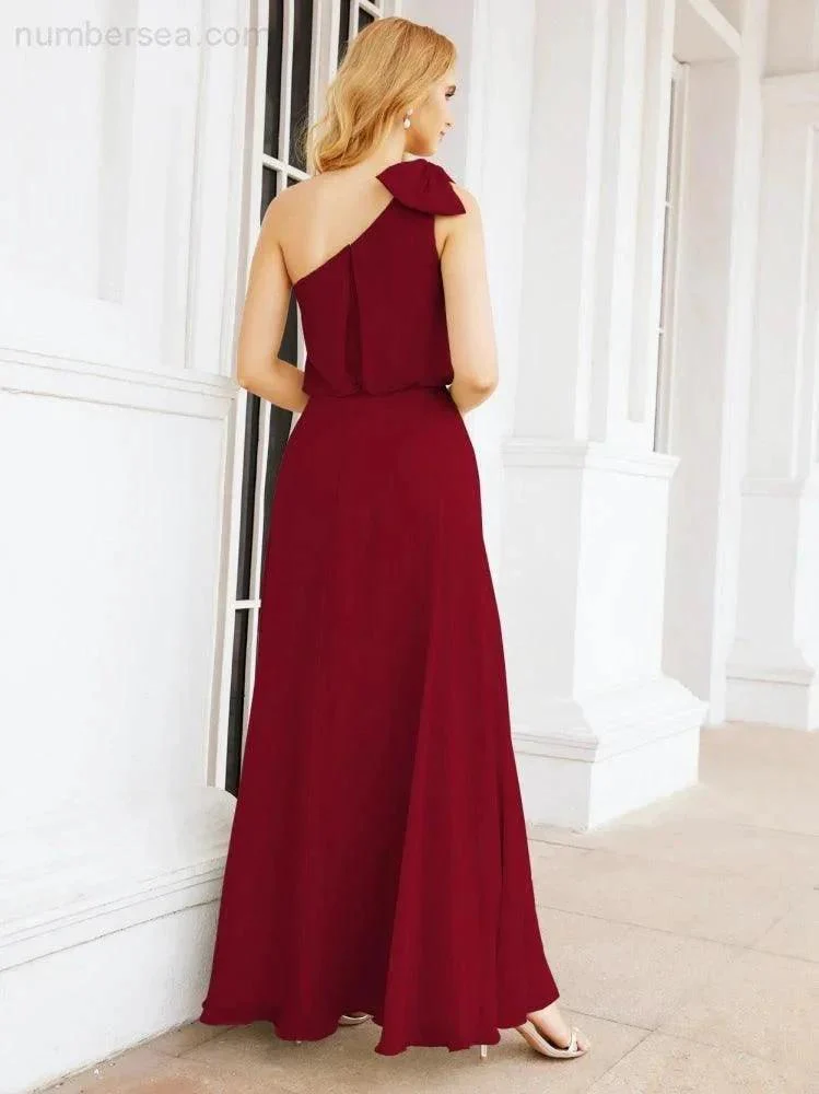 Numbersea Chiffon Ruffled One Shoulder Sleeveless Long Bride Dresses A-line Formal Evening Gown Side Split 28057 - Image 82
