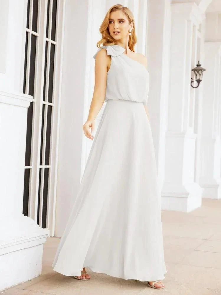 Numbersea Chiffon Ruffled One Shoulder Sleeveless Long Bride Dresses A-line Formal Evening Gown Side Split 28057 - Image 83