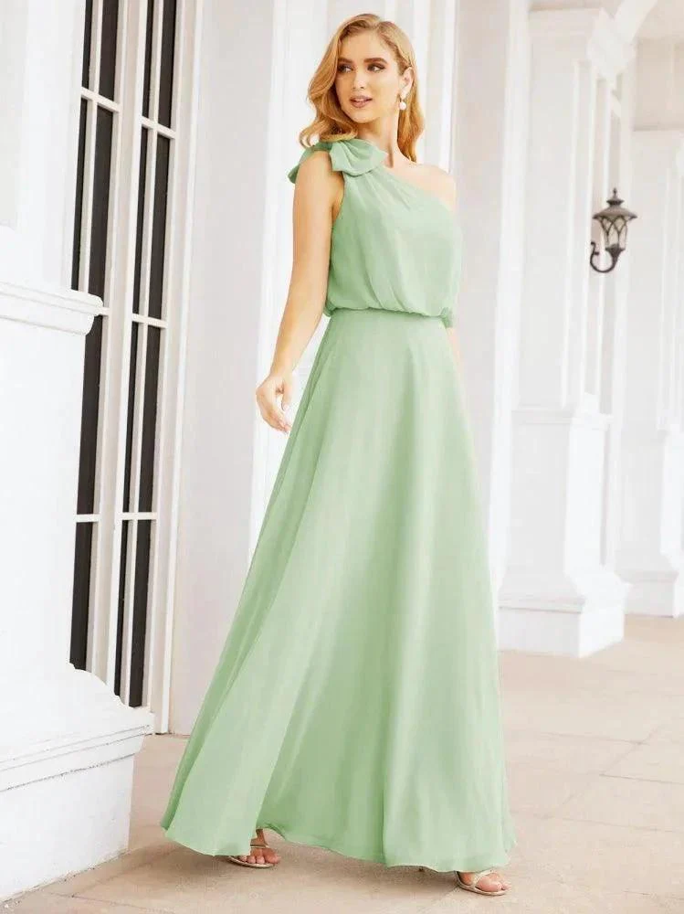 Numbersea Chiffon Ruffled One Shoulder Sleeveless Long Bride Dresses A-line Formal Evening Gown Side Split 28057 - Image 9