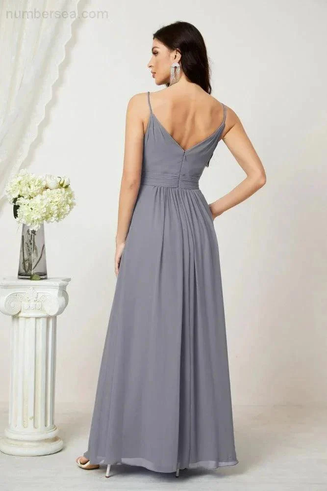 Numbersea Chiffon V-Neck Bridesmaid Dress Spaghetti Strap Long Formal Party Prom Gowns with Slit 28010 - Image 10