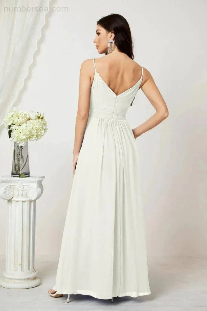 Numbersea Chiffon V-Neck Bridesmaid Dress Spaghetti Strap Long Formal Party Prom Gowns with Slit 28010 - Image 102