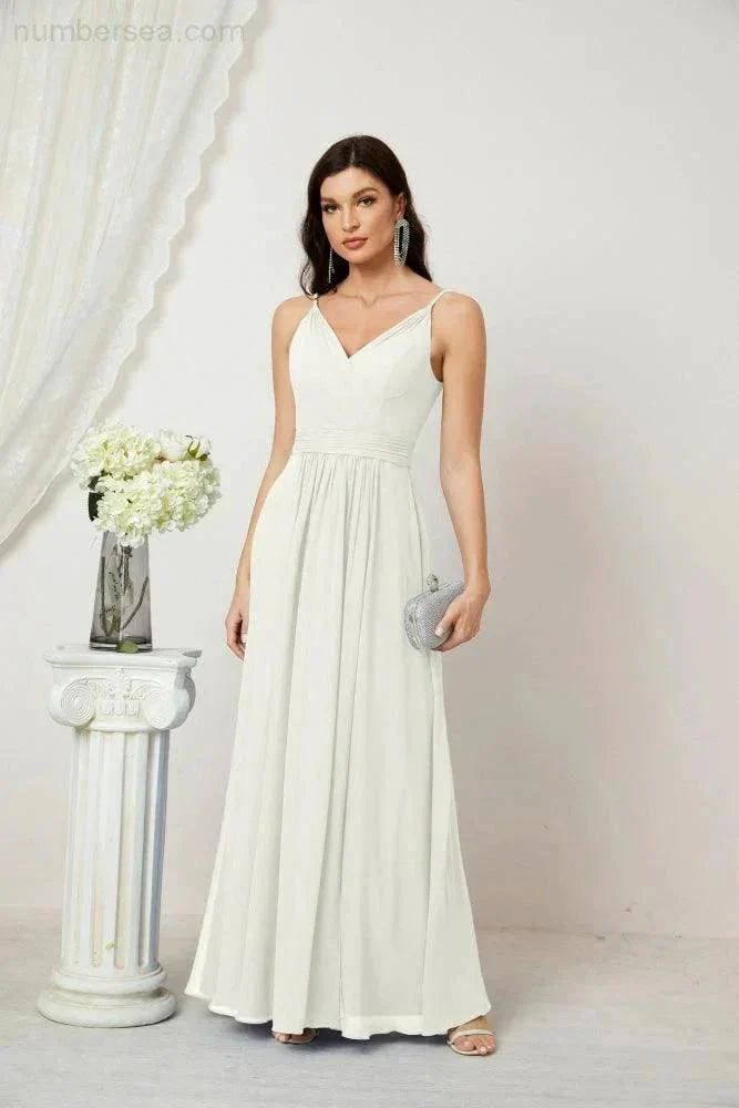 Numbersea Chiffon V-Neck Bridesmaid Dress Spaghetti Strap Long Formal Party Prom Gowns with Slit 28010 - Image 104