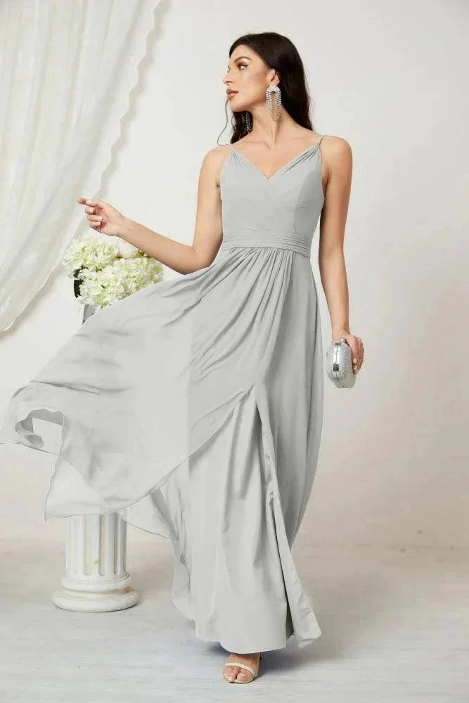 Numbersea Chiffon V-Neck Bridesmaid Dress Spaghetti Strap Long Formal Party Prom Gowns with Slit 28010 - Image 105