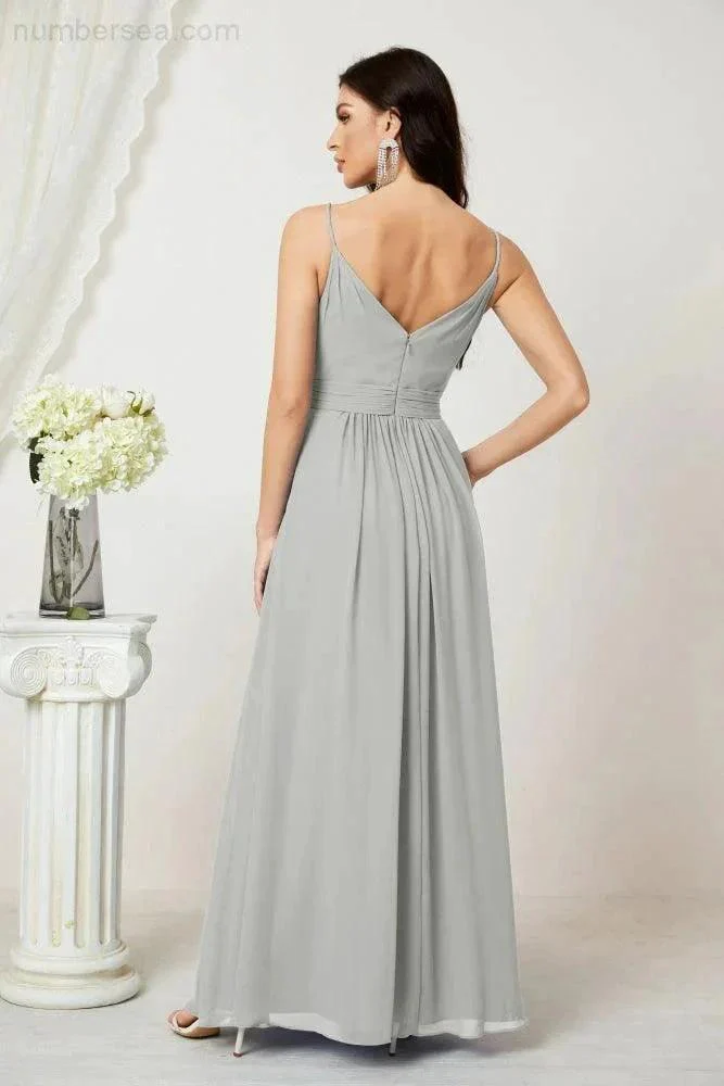 Numbersea Chiffon V-Neck Bridesmaid Dress Spaghetti Strap Long Formal Party Prom Gowns with Slit 28010 - Image 106