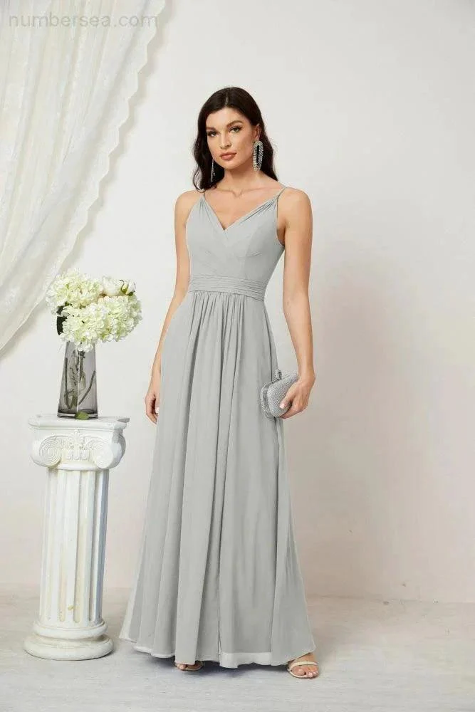 Numbersea Chiffon V-Neck Bridesmaid Dress Spaghetti Strap Long Formal Party Prom Gowns with Slit 28010 - Image 108