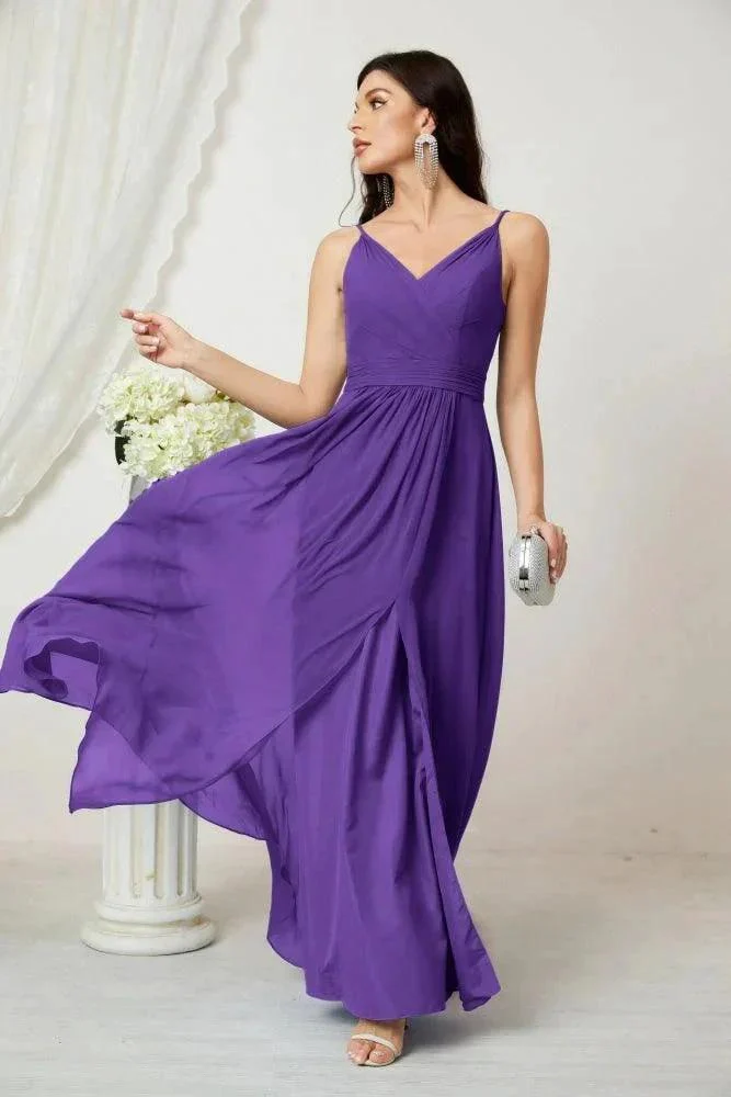 Numbersea Chiffon V-Neck Bridesmaid Dress Spaghetti Strap Long Formal Party Prom Gowns with Slit 28010 - Image 109
