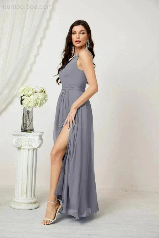 Numbersea Chiffon V-Neck Bridesmaid Dress Spaghetti Strap Long Formal Party Prom Gowns with Slit 28010 - Image 11