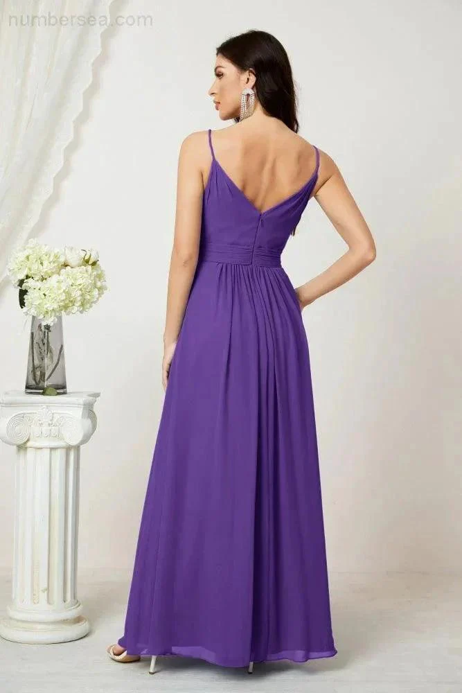 Numbersea Chiffon V-Neck Bridesmaid Dress Spaghetti Strap Long Formal Party Prom Gowns with Slit 28010 - Image 110