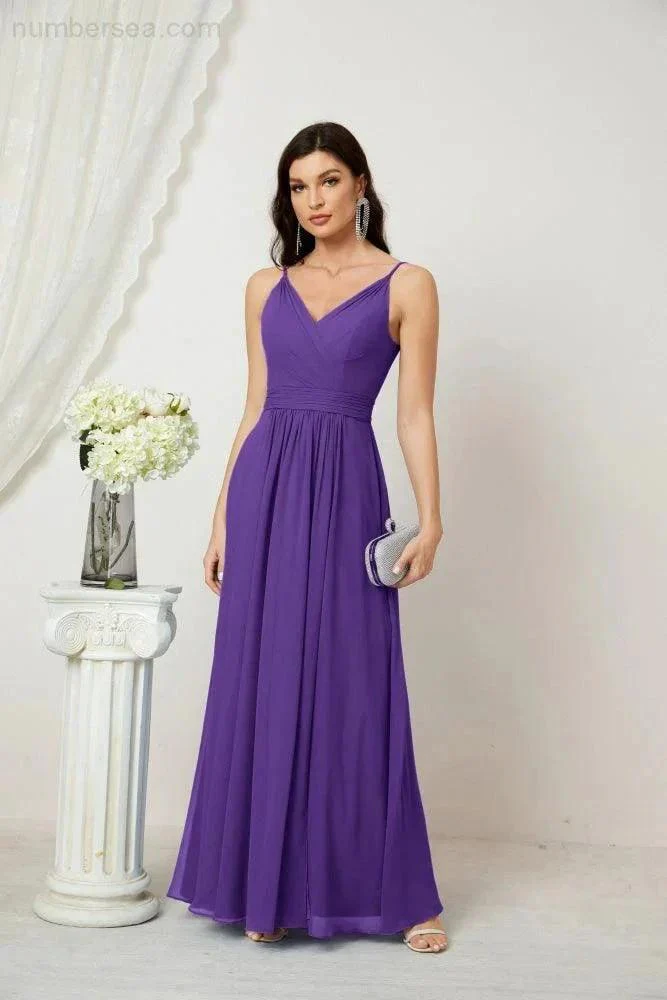 Numbersea Chiffon V-Neck Bridesmaid Dress Spaghetti Strap Long Formal Party Prom Gowns with Slit 28010 - Image 112