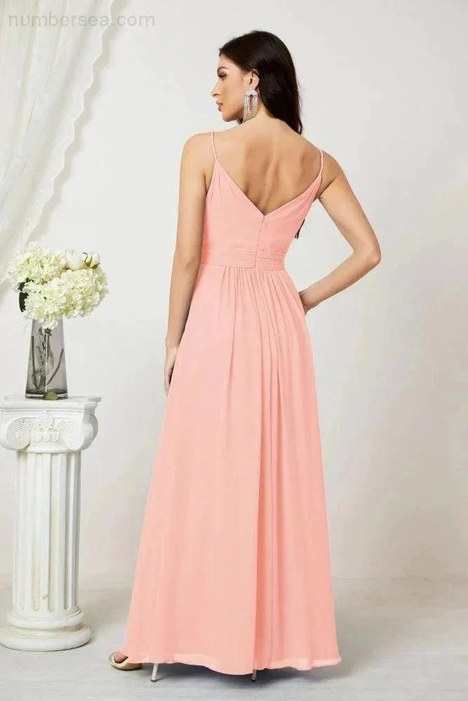 Numbersea Chiffon V-Neck Bridesmaid Dress Spaghetti Strap Long Formal Party Prom Gowns with Slit 28010 - Image 114