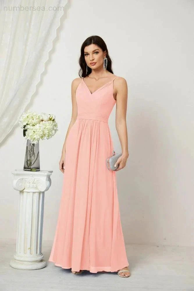Numbersea Chiffon V-Neck Bridesmaid Dress Spaghetti Strap Long Formal Party Prom Gowns with Slit 28010 - Image 116
