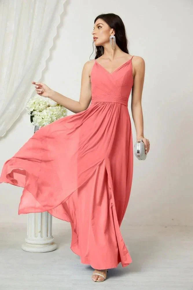 Numbersea Chiffon V-Neck Bridesmaid Dress Spaghetti Strap Long Formal Party Prom Gowns with Slit 28010 - Image 117