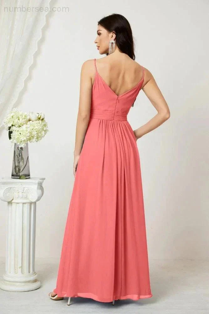 Numbersea Chiffon V-Neck Bridesmaid Dress Spaghetti Strap Long Formal Party Prom Gowns with Slit 28010 - Image 118