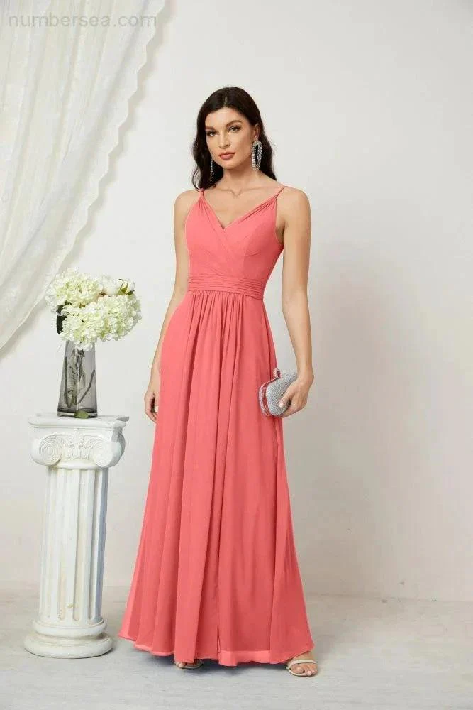 Numbersea Chiffon V-Neck Bridesmaid Dress Spaghetti Strap Long Formal Party Prom Gowns with Slit 28010 - Image 120