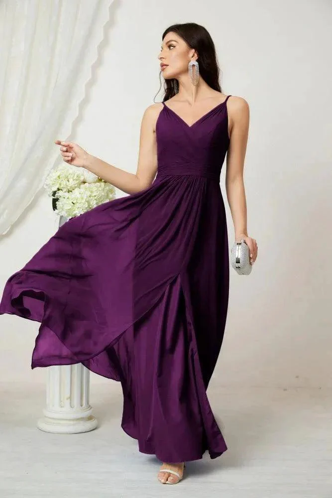 Numbersea Chiffon V-Neck Bridesmaid Dress Spaghetti Strap Long Formal Party Prom Gowns with Slit 28010 - Image 121