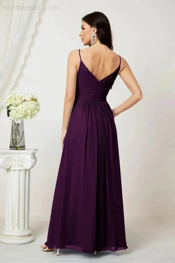 Numbersea Chiffon V-Neck Bridesmaid Dress Spaghetti Strap Long Formal Party Prom Gowns with Slit 28010 - Image 122