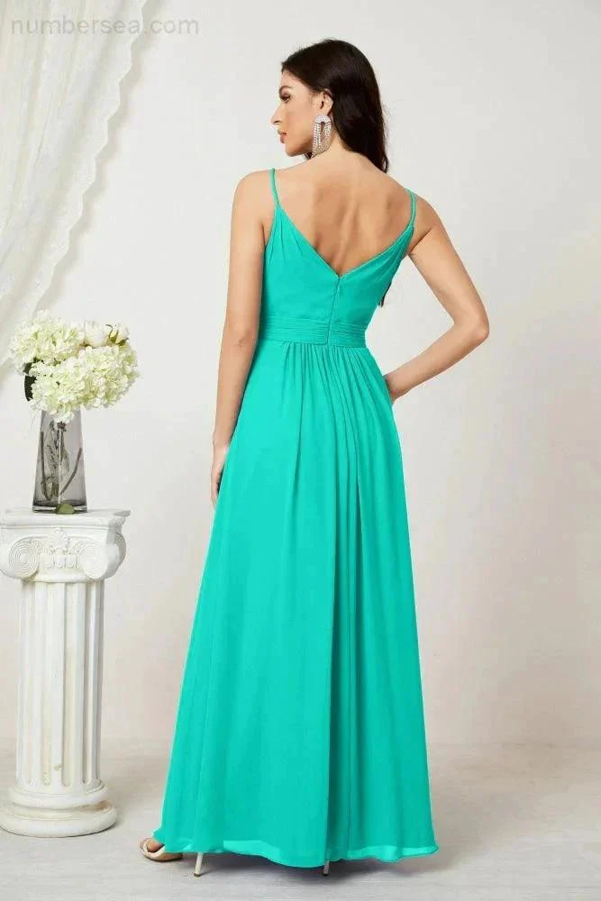 Numbersea Chiffon V-Neck Bridesmaid Dress Spaghetti Strap Long Formal Party Prom Gowns with Slit 28010 - Image 126