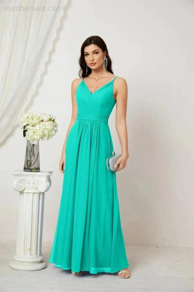 Numbersea Chiffon V-Neck Bridesmaid Dress Spaghetti Strap Long Formal Party Prom Gowns with Slit 28010 - Image 128
