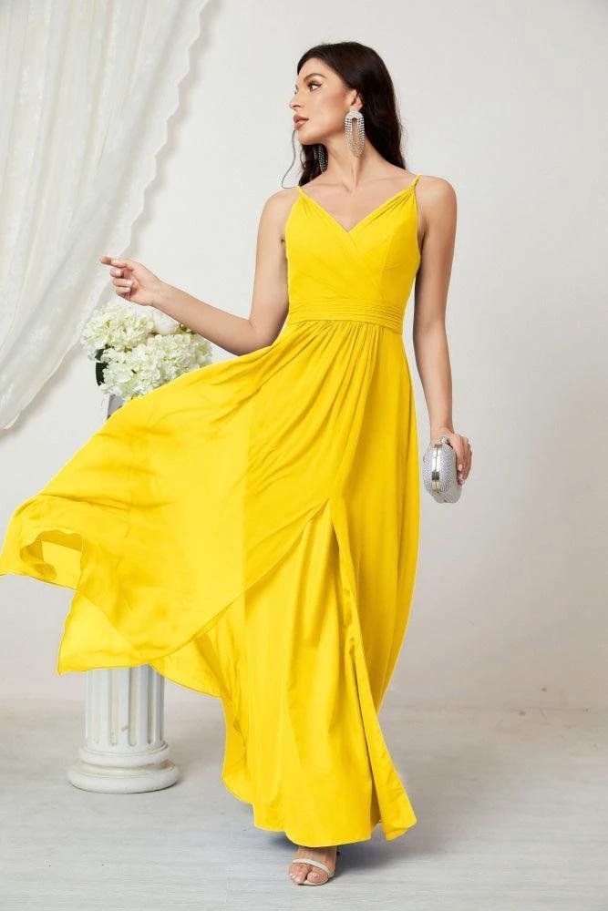 Numbersea Chiffon V-Neck Bridesmaid Dress Spaghetti Strap Long Formal Party Prom Gowns with Slit 28010 - Image 129