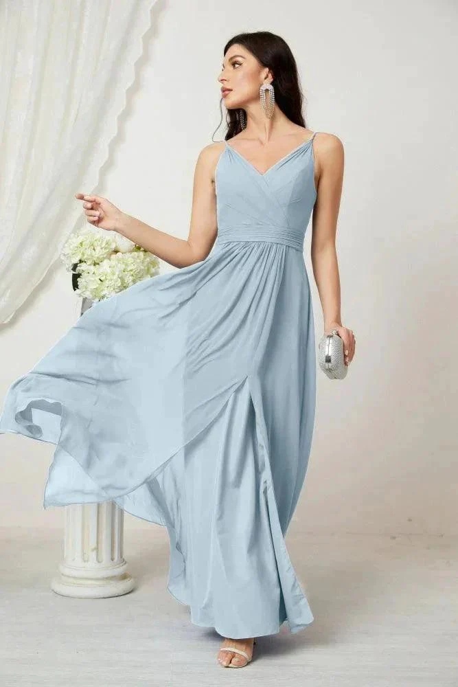 Numbersea Chiffon V-Neck Bridesmaid Dress Spaghetti Strap Long Formal Party Prom Gowns with Slit 28010 - Image 13