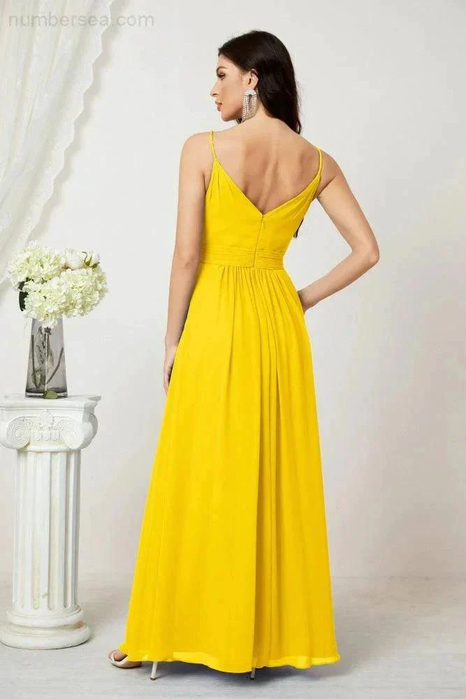 Numbersea Chiffon V-Neck Bridesmaid Dress Spaghetti Strap Long Formal Party Prom Gowns with Slit 28010 - Image 130