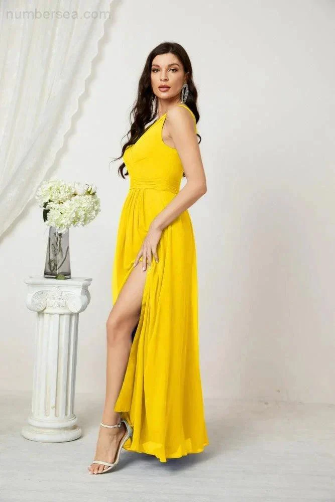 Numbersea Chiffon V-Neck Bridesmaid Dress Spaghetti Strap Long Formal Party Prom Gowns with Slit 28010 - Image 131