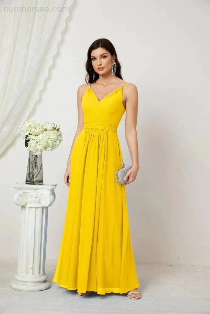 Numbersea Chiffon V-Neck Bridesmaid Dress Spaghetti Strap Long Formal Party Prom Gowns with Slit 28010 - Image 132